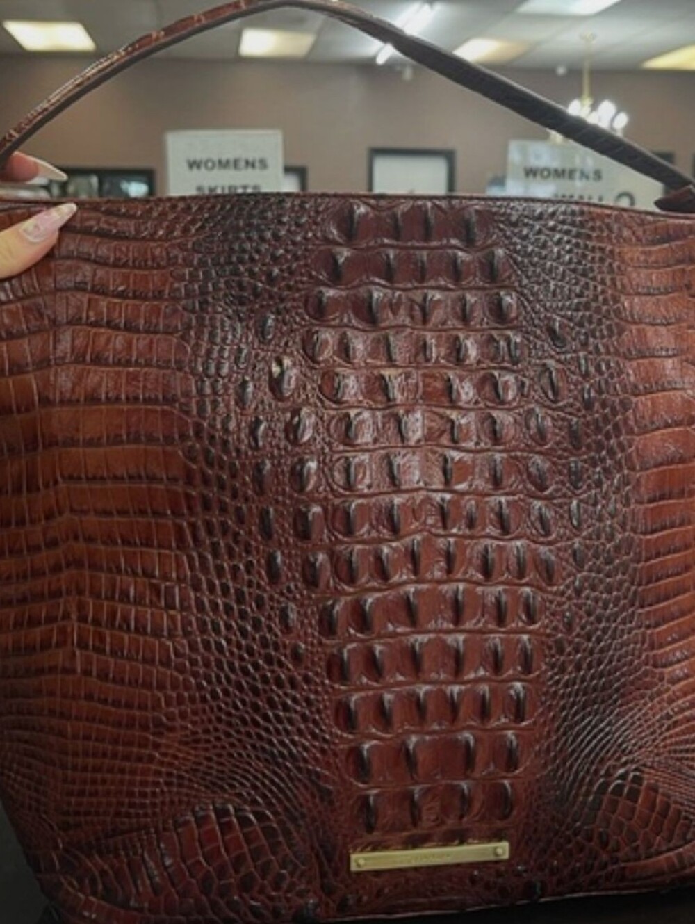 Brown Crocodile-Embossed Women's Bag